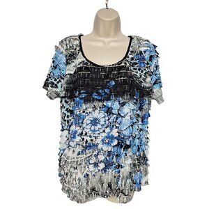 Cato Women's Floral Blouse Top Black Blue White XL